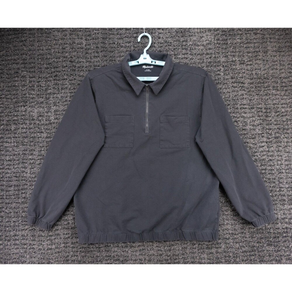 Madewell Sweater Mens XL Gray 1/4 Pullover Collared Pockets Stretch Preppy